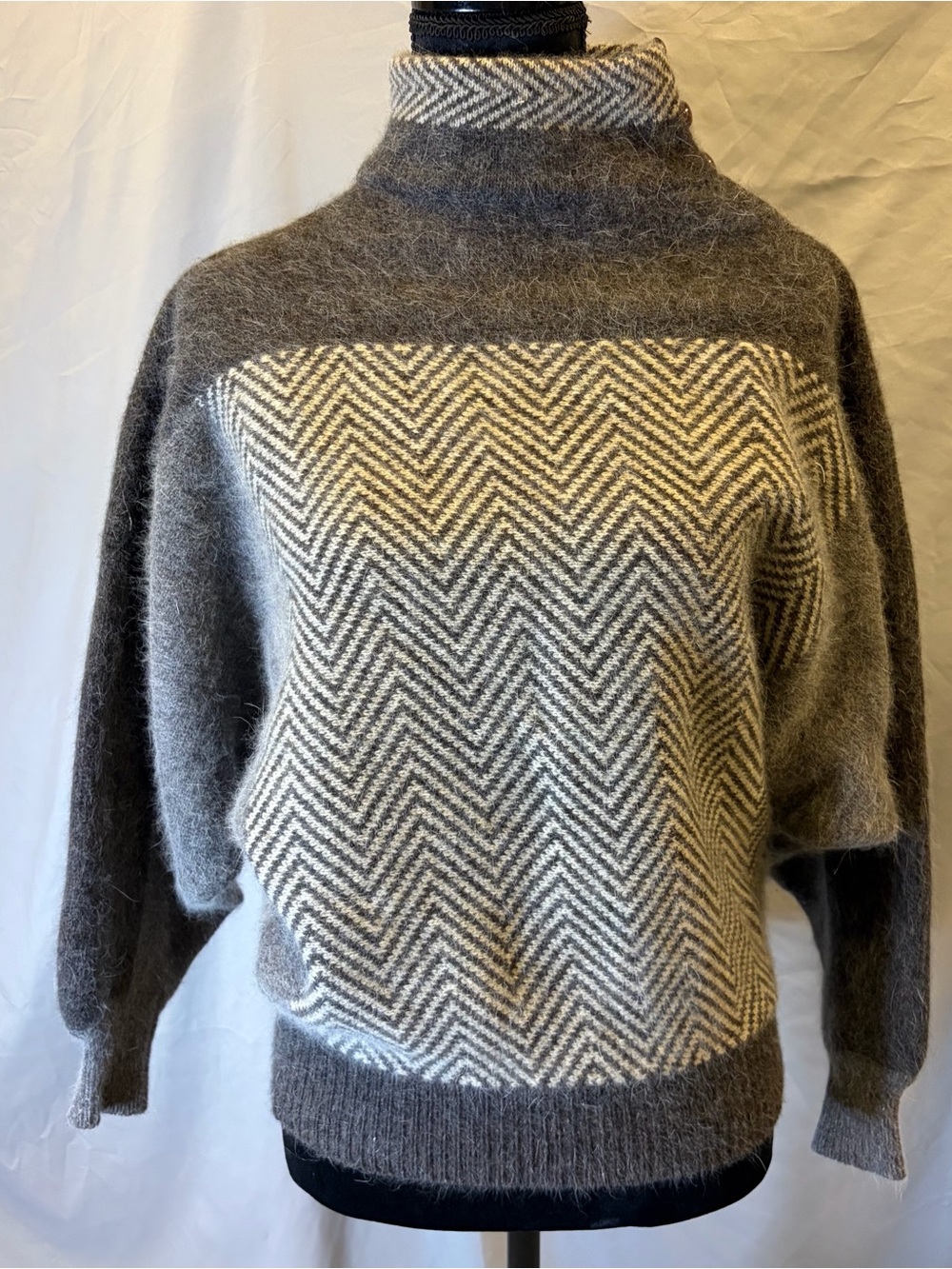Pierre Cardin Grey Herringbone Mock-Neck Sweater